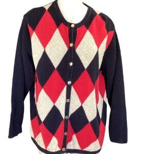 Fashion Bug Argyle Cardigan Sweater Plus Sz 22/24W Red Gold Black 38R